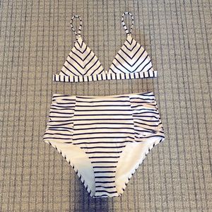 White and Black Strip Two Piece Swimsuit